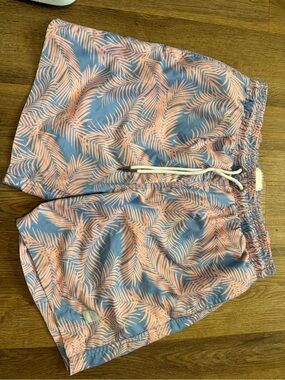 Men's Tropical Palm Print Swim Trunks - Pink & Blue